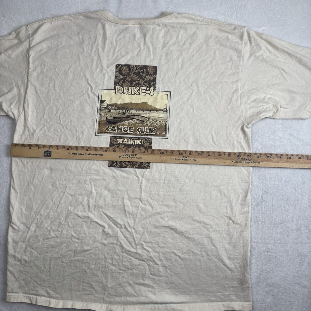 Y2K Anvil Dukes Canoe Clube Waikiki Beige SS Graphic Shirt Distressed Men's 2XL - Picture 7 of 8